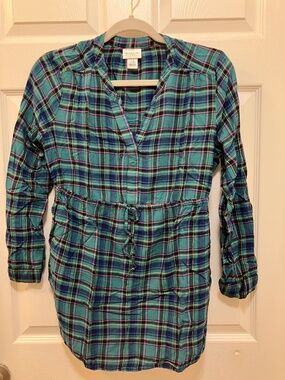 Motherhood Maternity green plaid tunic shirt size XL